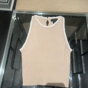 Sleeveless Beige Top with White Trim